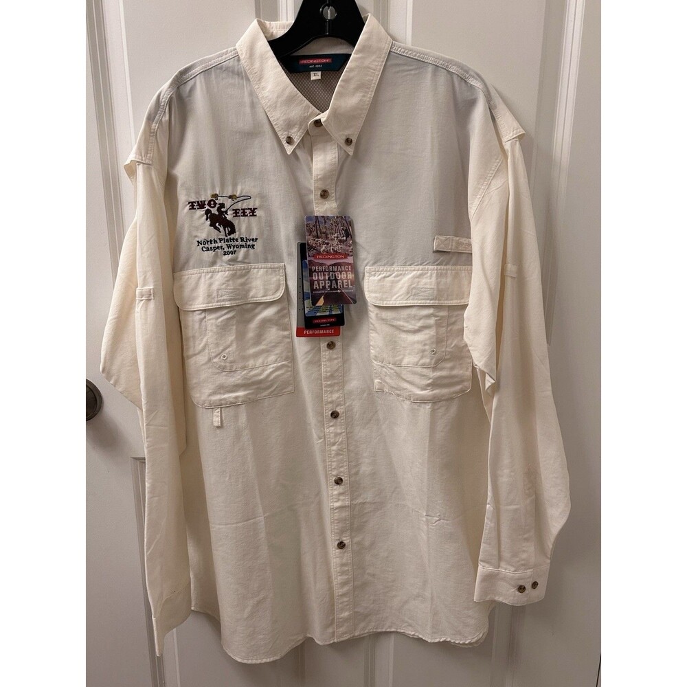 Redington Two Fly Mens XL White Long Sleeve Fly Fishing Outdoor Shirt NWT 2006